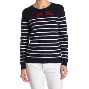 NWT BeachLunchLounge Lightweight “You Got This”Embroidered Striped Sweater Large